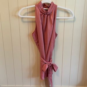 Sleeveless pink tie blouse
